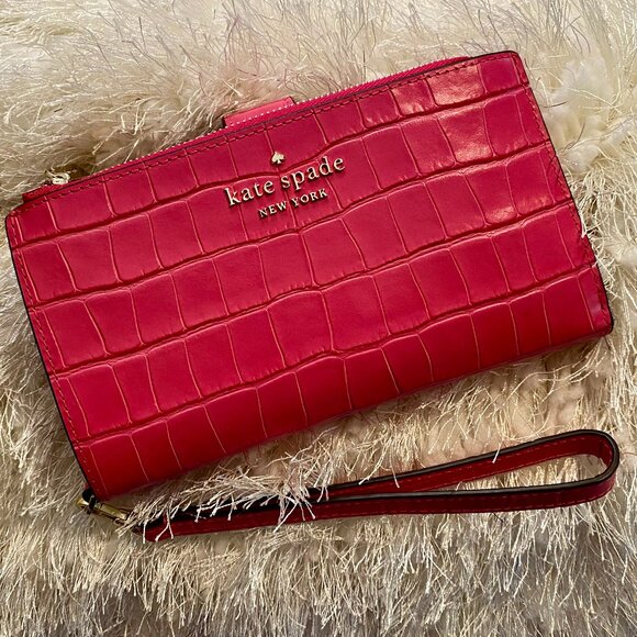 kate spade Handbags - Kate Spade Staci Phone Wallet Wristlet Croc Embossed Bold Pink NWT